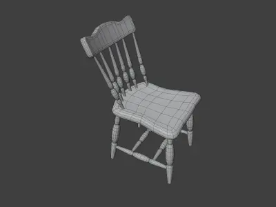 Wooden Chair Low-poly 3D model 15
