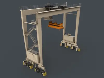 PBR Rubber Tyred Gantry Crane RTG V1 - White Low-poly 3D model