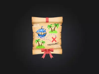 Antique Scroll with Red Ribbon Low-poly 3D model