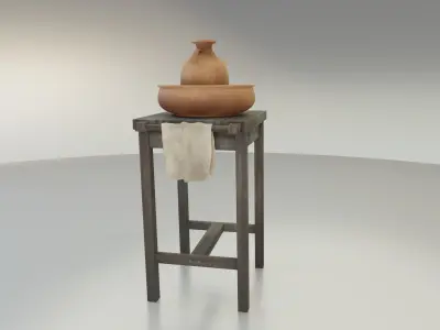 Rustic Wash Basin and Stand Low-poly 3D model