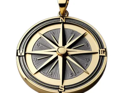 Golden Compass Rose Pendant Charm Low-poly 3D model