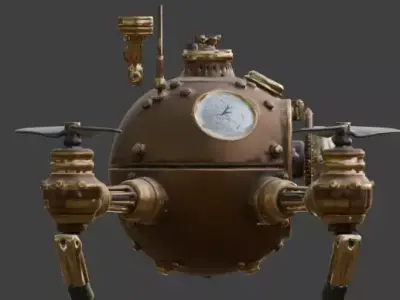 Stylized 3D Steampunk Maintenance Drone Low-poly 3D model
