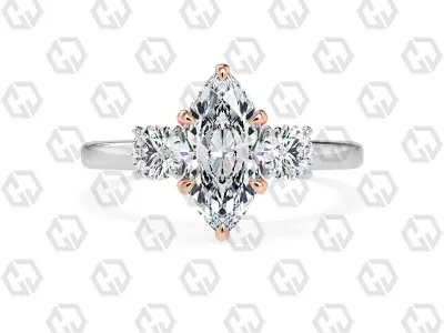 Ring 105 Marquise Shape 3 stone ring with round 3D print model