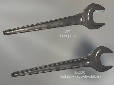 Single Open End Spanner Wrench PBR Game Ready Low-poly 3D model