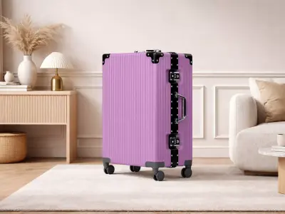 Industrial Ribbed Hard-Shell Suitcase Realistic Travel Luggage Low-poly 3D model