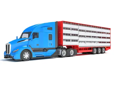 Truck with Animal Transporter Trailer 3D model order