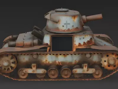 WWI French Light Tank Wreckage 3D Model Low-poly 3D model