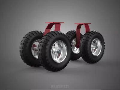 DOUBLE DUAL 2 SWIVEL RIGID FIXED CASTER WHEEL TIRE TRI SPOKE RIM 3D model