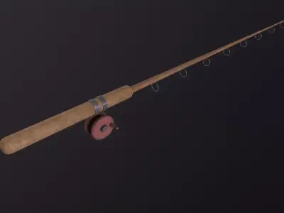 Old-fashioned fishing rod 3D Model Low-poly 3D model