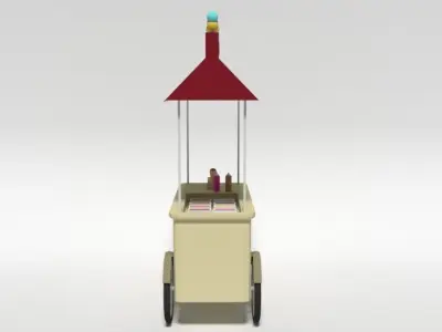 Low Poly Cartoon Ice Cream Cart Low-poly 3D model