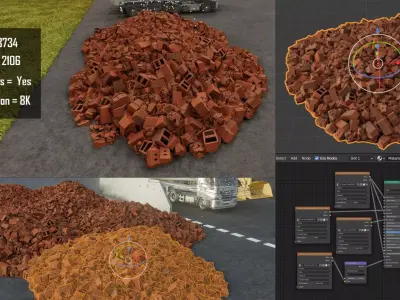 Heap of Clay Brick Demolition Material  Low-poly 3D model