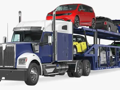 Truck with Car Carrier 3D model