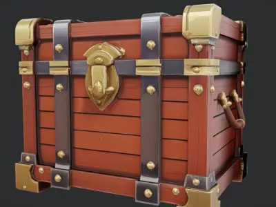 Antique wooden treasure chest 2 3D model