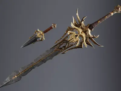 Ancient Sunray Defender Weapon Set Low-poly 3D model