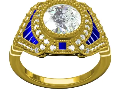 Antique Round Bezel Set Art Deco Engagement Ring 3D print model