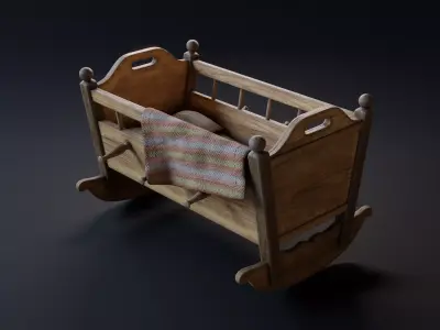 Old Baby Cradle Low-poly 3D model