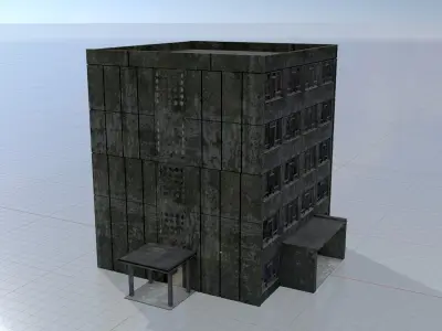 Old military barrack version 1 ruin 9 Low-poly 3D model