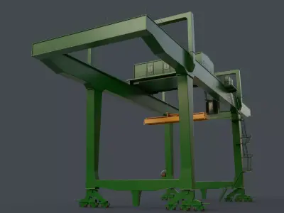 PBR Rail Mounted Gantry Crane RMG V1 - Green Low-poly 3D model