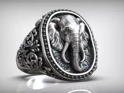 Elephant Head Antique Pattern Men Signet 3D print model