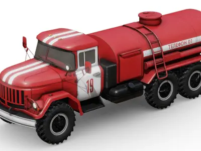 Soviet Fire Service Tanker Truck Low-poly 3D model