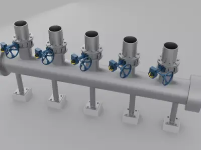 Low Poly Header with Butterfly Valves  Visual Model 3D model