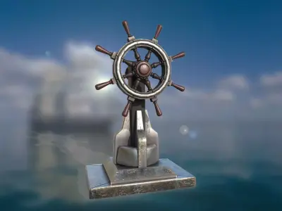 Steering wheel for a sea ship and a bell Wheel 3D model Low-poly 3D model V1