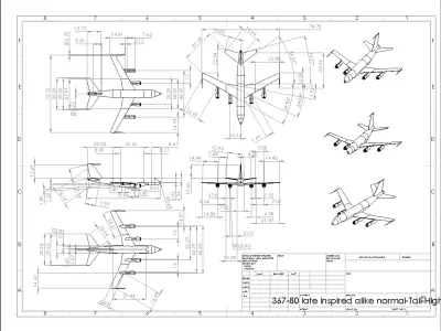 Fictional Updated Quad Engine 1950s Jetliner B 367-80 Inspired Low-poly 3D model