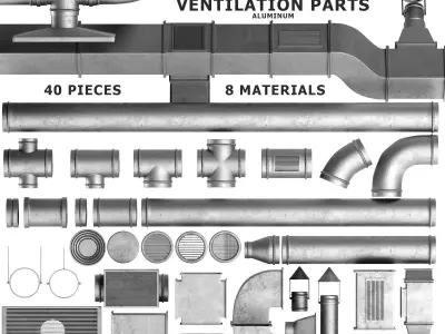 Parts Ventilation System Set 01 Low-poly 3D model