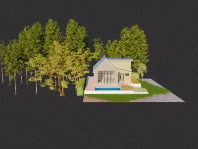 Modern Pool House - 3D Visualization Scene Low-poly 3D model