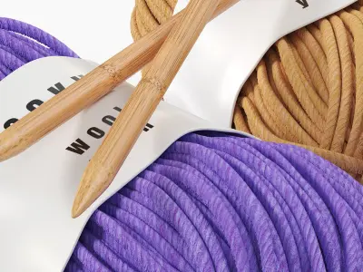 Mockup Wool Yarn Pair with Knitting Needles Fur 3D model