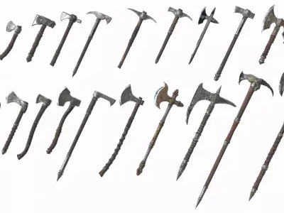 Fantasy Axes RPG Alpenstock Hammer-Axe Battle-axe Viking Low-poly 3D model