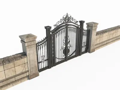 Classical style park iron gate 3D model
