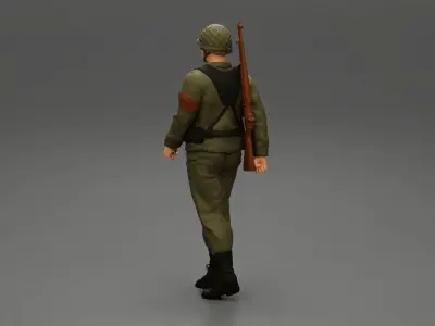 Soldier walking carrying a rifle 3D print model