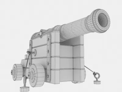 Standing Cannon With Wooden Support Low-poly 3D model