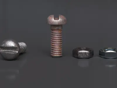 Rusted Bolts and Nuts Free 3D model