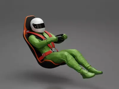 Racing Driver Sitting in Touring Car Cockpit with Racing Suit 2 3D print model