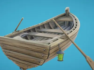 Rowing Boat Hand-Painted Low-poly 3D model