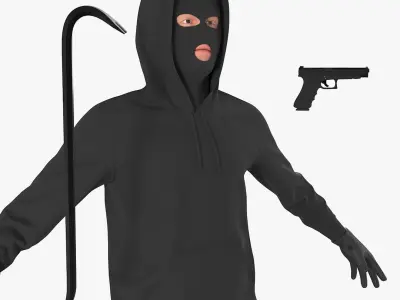 Burglar Character with Crowbar and Handgun 3D model