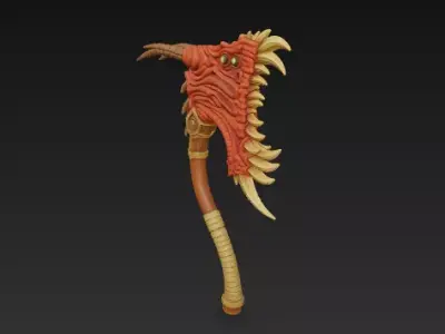 Demonic Tribal Axe-Stylized Fantasy Weapon Sculpture-CGI Model 3D model
