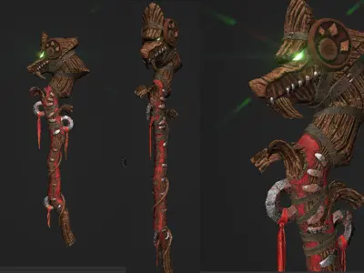 Wood Staff Low-poly 3D model