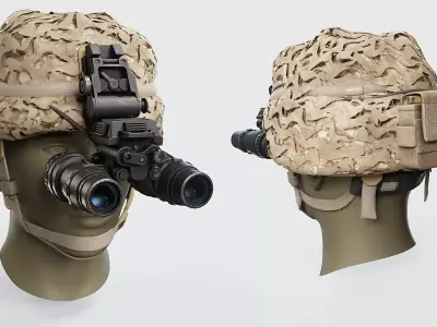  Military Combat Helmet with Night Vision Goggles Low-poly 3D model