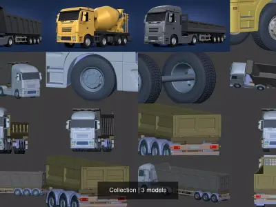 Generic Heavy trucks  -- Cement Mixer - Tipping - Construction 3D Model Pack