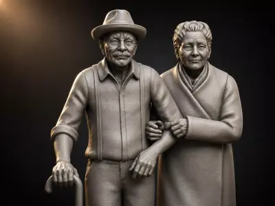 Elderly Couple Walking  Realistic Diorama Figures  3D print model