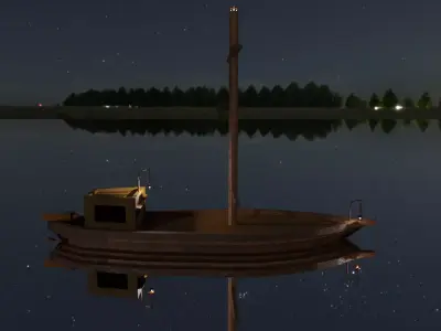 Old Wooden Boat Low-poly 3D model