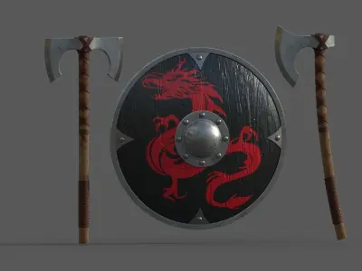 Axe and shield Free 3D model