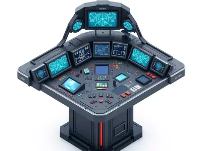 SciFi Futuristic Command Control Console Low-poly 3D model