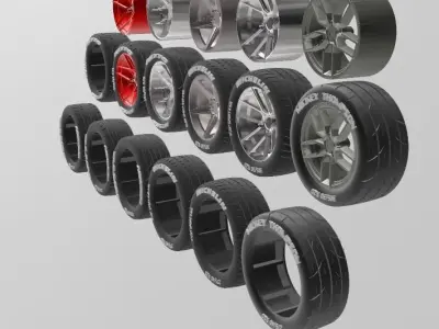 PACK OF 05 20in WHEELS AND 6 TIRES FOR SCALE AUTOS AND DIORAMAS 3D print model
