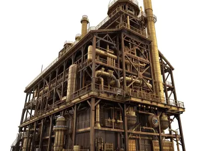 Steampunk Industrial Factory Complex 3D Model Low-poly 3D model