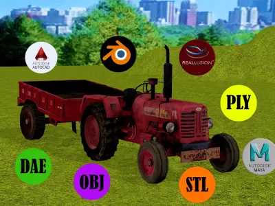 Old Farm Tractor Low-poly 3D model