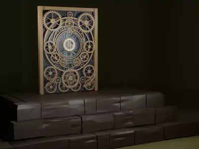 low poly mechanical gear clock  steampunk machine 3d  game asset Free low-poly 3D model